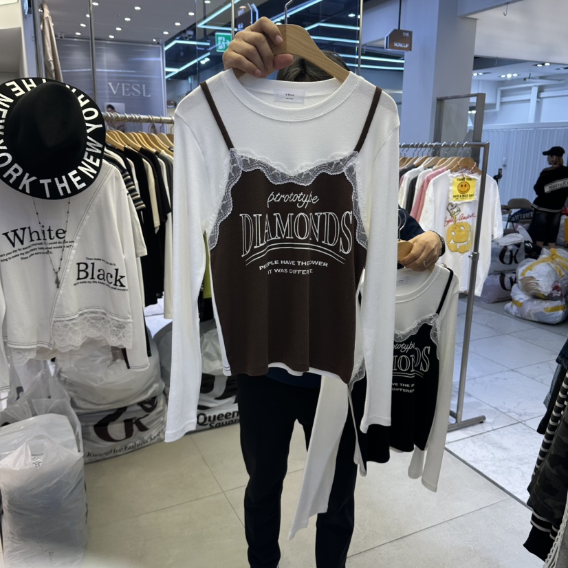 K STORY東大門代購女裝新品真品熱賣推薦人氣長袖T恤假兩件K STORY長袖T恤圖色2棕色