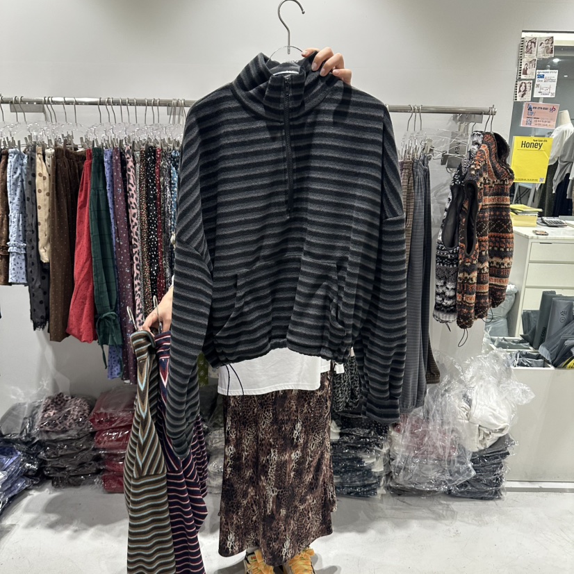 COMBO東大門實拍女士新品休閑推薦真品熱賣時尚衛衣拉鏈條紋COM_BO衛衣圖色3