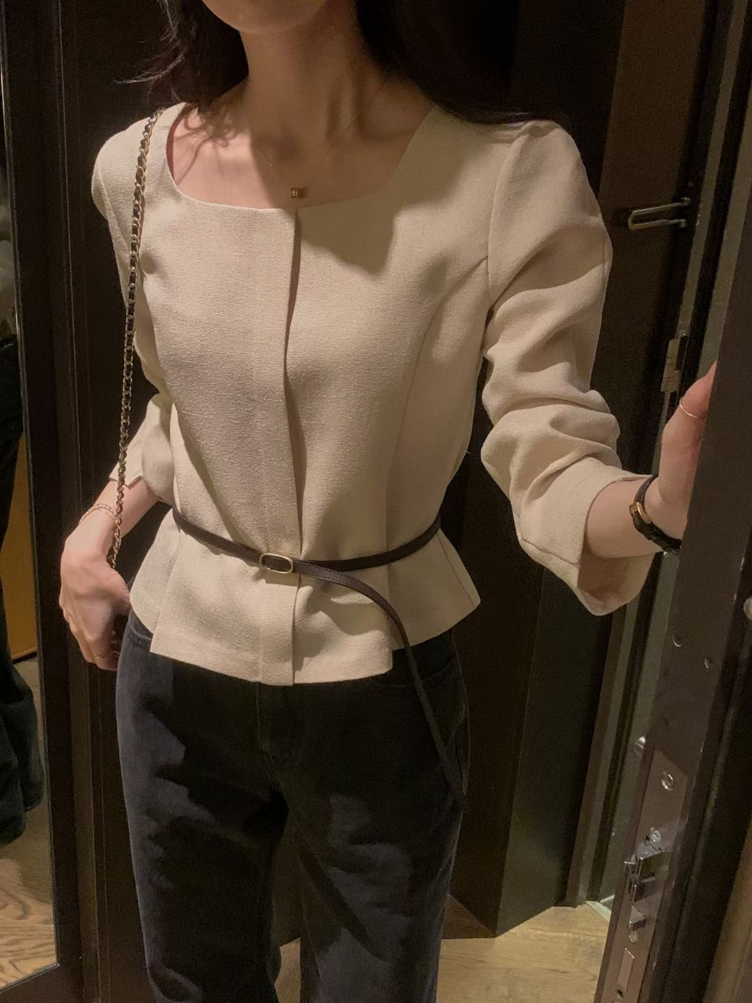 OSRO東大門直郵女士新款熱賣休閑真品襯衫蕾絲衫不含腰帶OSRO襯衫/蕾絲衫圖色2
