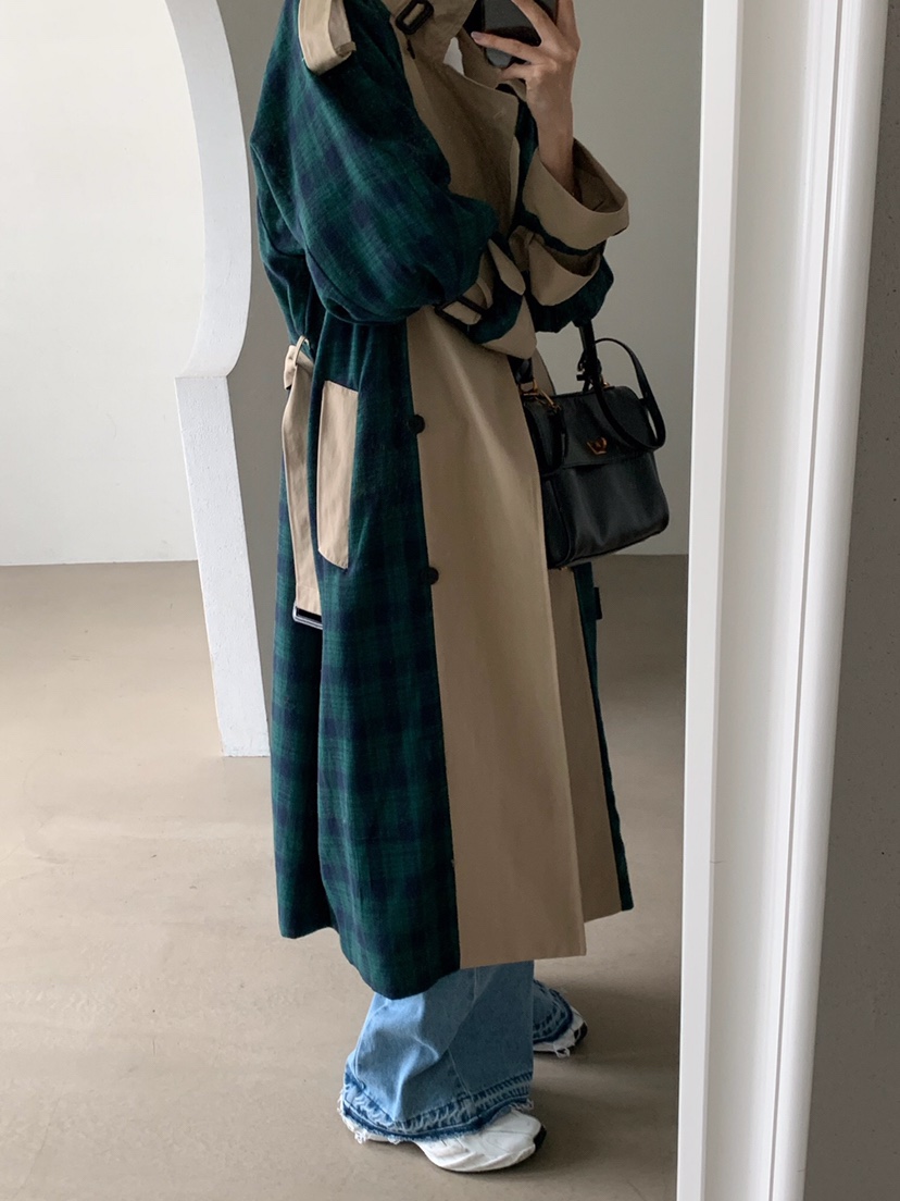 VERANDA東大門直郵女裝新款時尚人氣推薦真品長款風衣格子VERANDA長款風衣