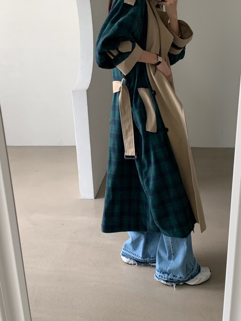 VERANDA東大門直郵女裝新款時尚人氣推薦真品長款風衣格子VERANDA長款風衣