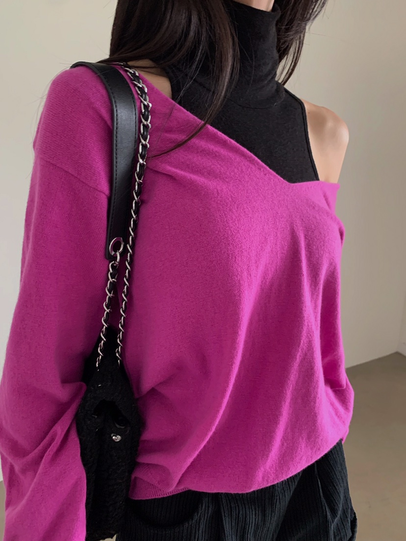 VERANDA韓國直郵女士新品推薦熱賣針織衫假兩件V領高領撞色VERANDA針織衫