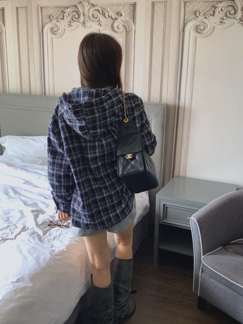 LA CREME韓國代購女裝新款真品人氣襯衫蕾絲衫粗花呢連帽LA CREME襯衫/蕾絲衫