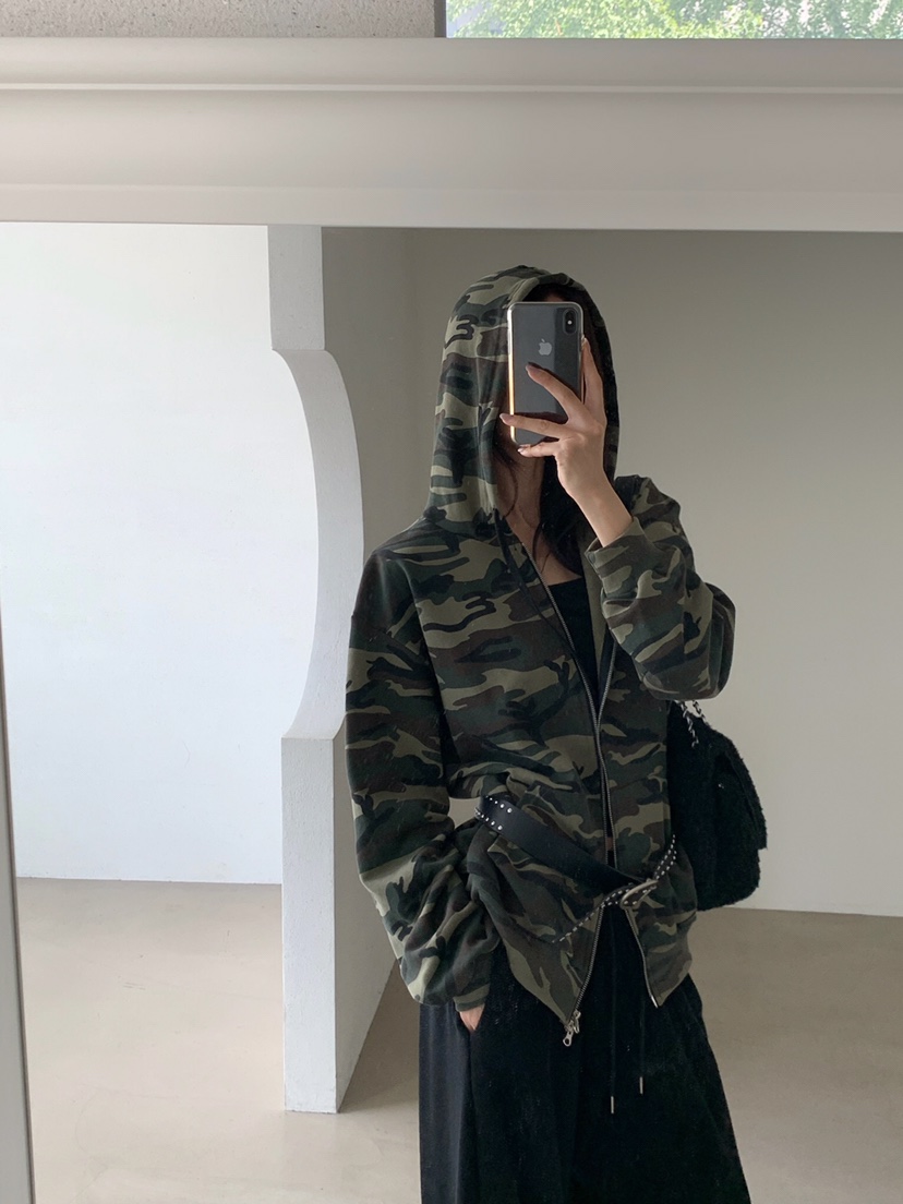 VERANDA東大門代購女裝新品熱賣真品人氣衛衣拉鏈連帽衫迷彩VERANDA衛衣