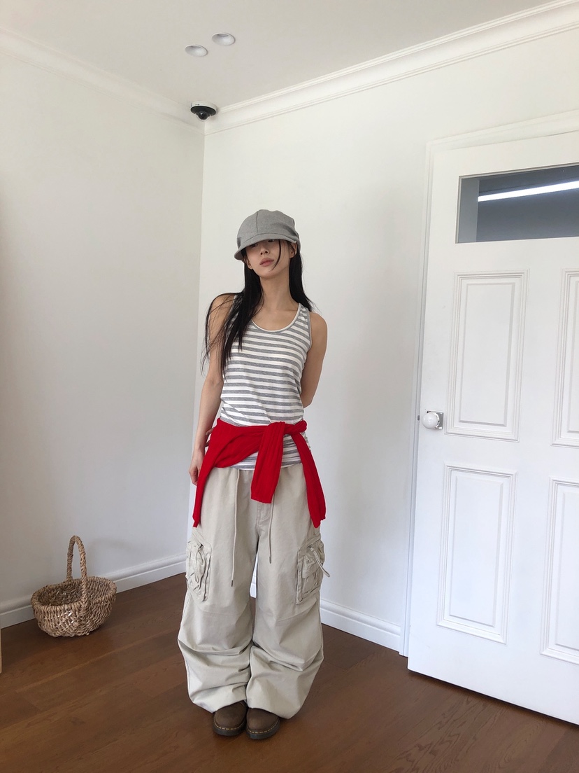 ROOOF東大門直郵女士新品休閑人氣時尚真品吊帶背心無袖條紋ROOOF吊帶/背心