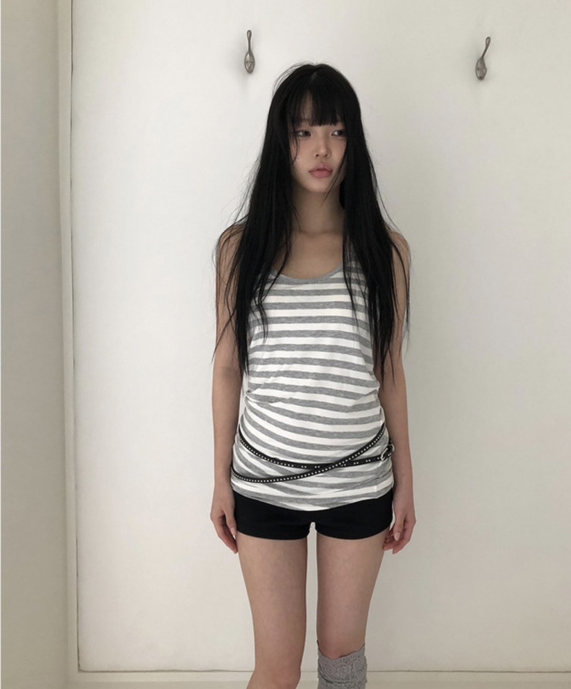 ROOOF東大門直郵女士新品休閑人氣時尚真品吊帶背心無袖條紋ROOOF吊帶/背心