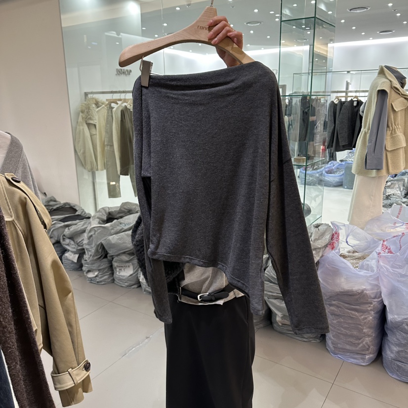 RENDER韓國代購女裝新品休閑時尚熱賣人氣推薦長袖T恤不對稱RENDER長袖T恤圖色2
