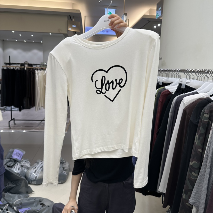 BENE韓國直郵女士新款真品休閑熱賣時尚推薦長袖T恤天鵝絨SHOP BENE_Bene長袖T恤圖色3白色