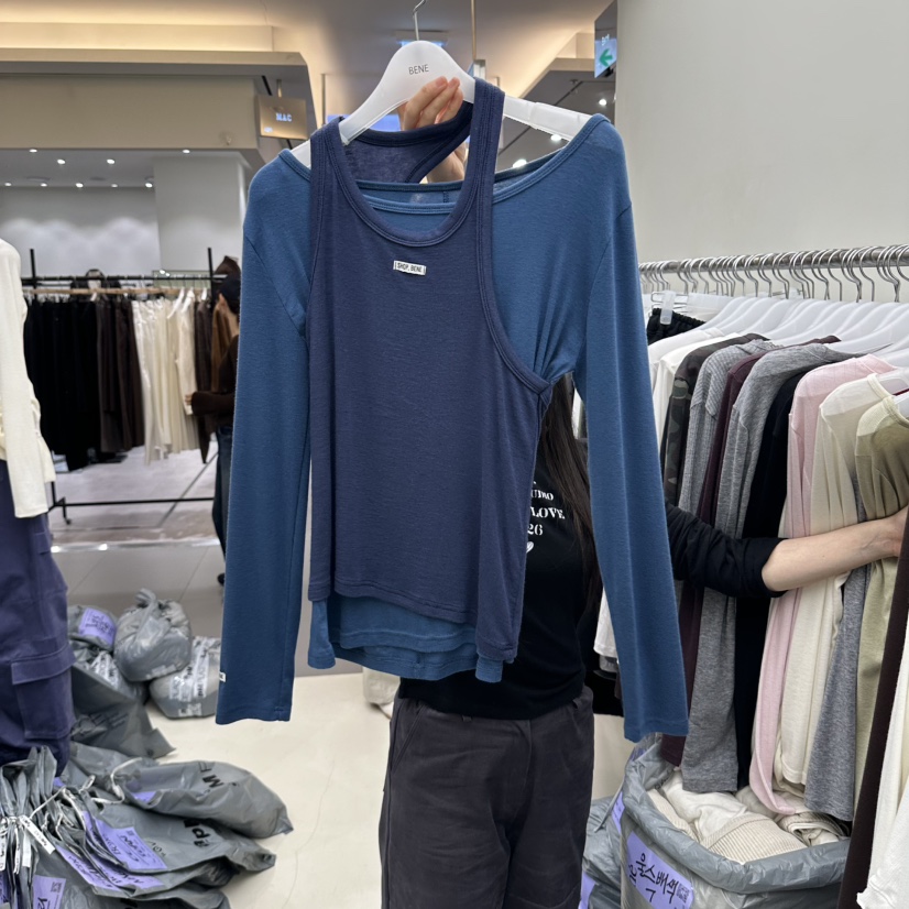 BENE韓國代購女士新款真品人氣襯衫蕾絲衫不對稱假兩件無袖SHOP BENE_Bene襯衫/蕾絲衫圖色4