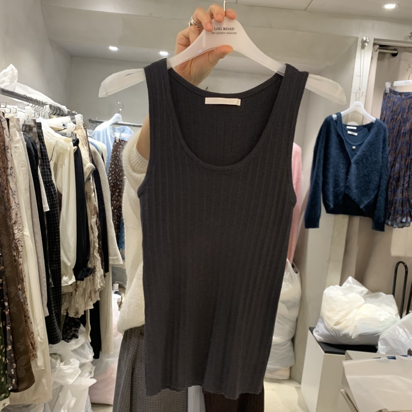 LOGROAD韓國直郵女士新品真品推薦時尚人氣吊帶背心圓領羅紋LOG ROAD吊帶/背心圖色4墨