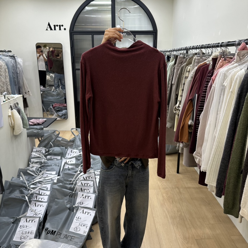 ARR東大門實拍女士新品休閑熱賣推薦時尚長袖T恤半領柔軟ARR長袖T恤圖色4