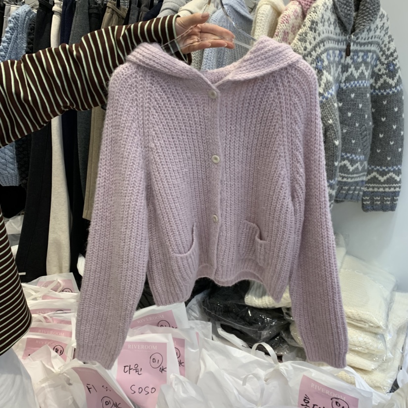 RIVEROOM東大門直郵女士新款時尚真品休閑推薦毛衣開衫連帽RIVEROOM毛衣圖色2