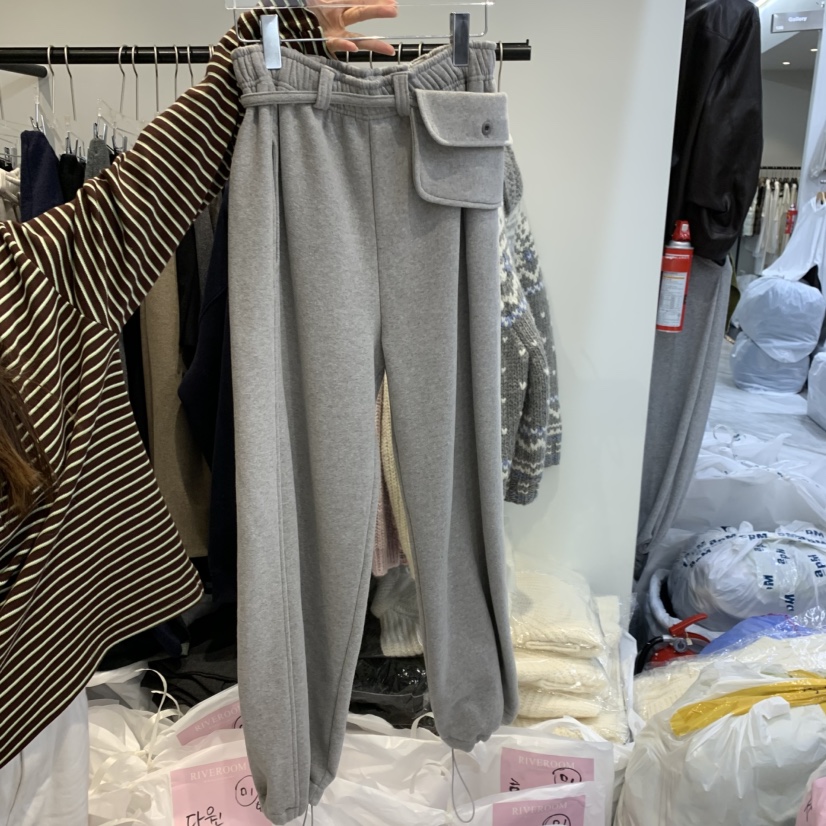 RIVEROOM韓國代購女士新款休閑人氣時尚休閑褲含小包加絨RIVEROOM休閑褲圖色1