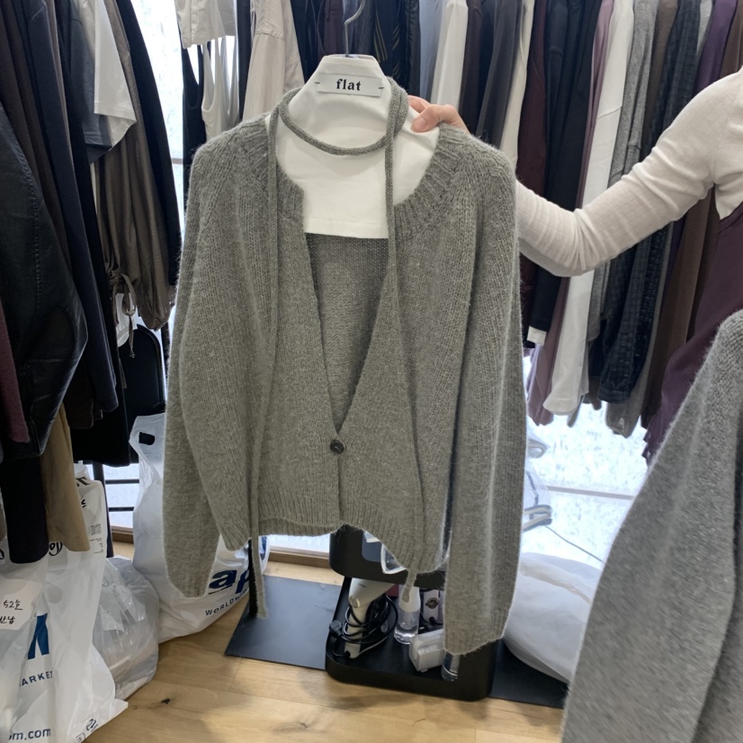 FLAT東大門實拍女裝新品休閑熱賣時尚真品針織衫含繩開襟flat針織衫圖色2