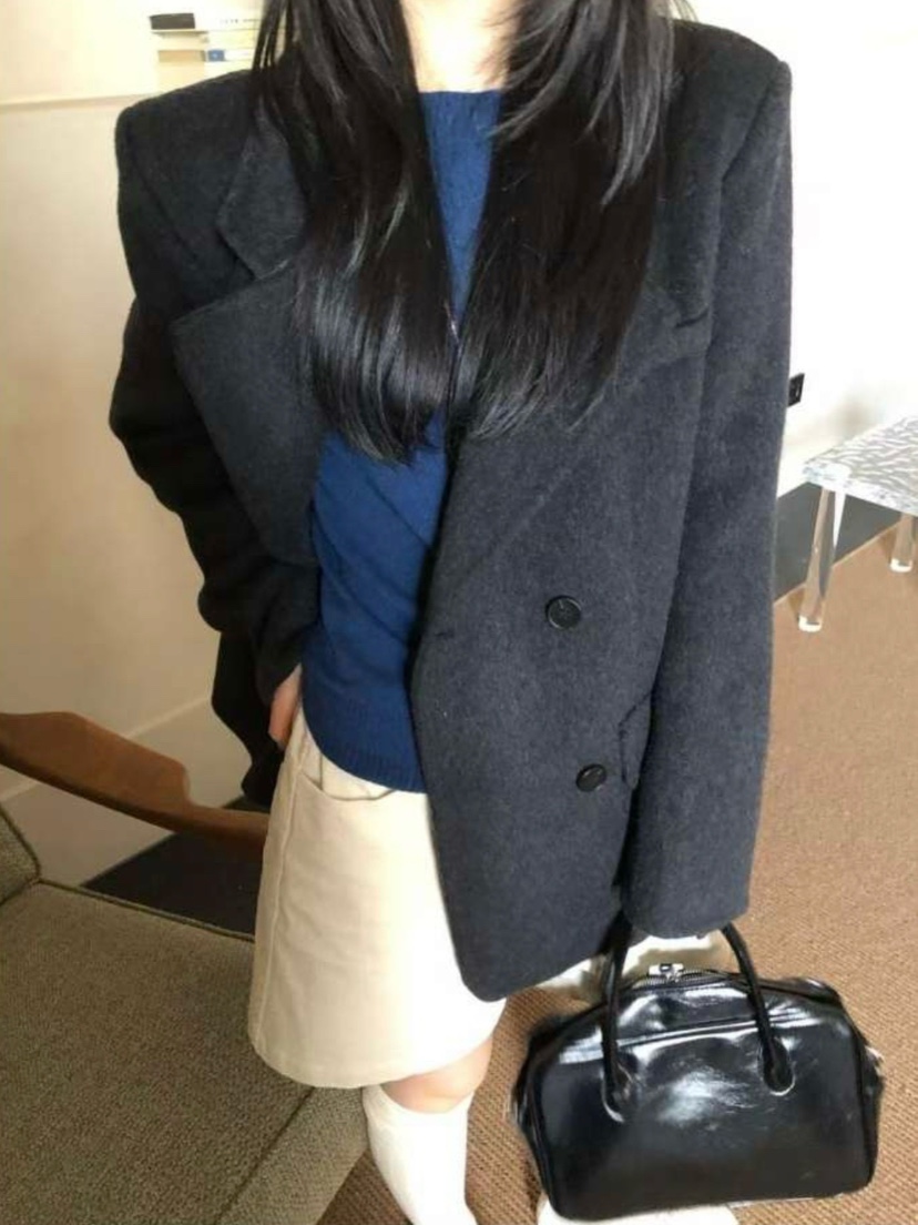 DARLUZ_MI韓國代購女裝新款時尚推薦人氣熱賣短款大衣雙按鈕DARLUZ_MI短款大衣