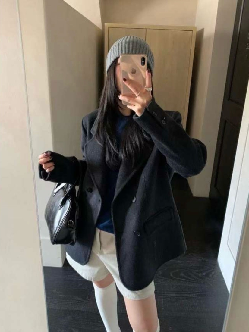 DARLUZ_MI韓國代購女裝新款時尚推薦人氣熱賣短款大衣雙按鈕DARLUZ_MI短款大衣