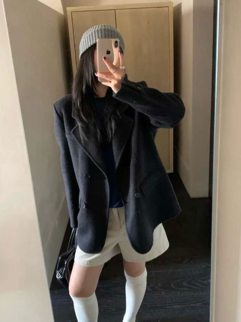 DARLUZ_MI韓國代購女裝新款時尚推薦人氣熱賣短款大衣雙按鈕DARLUZ_MI短款大衣