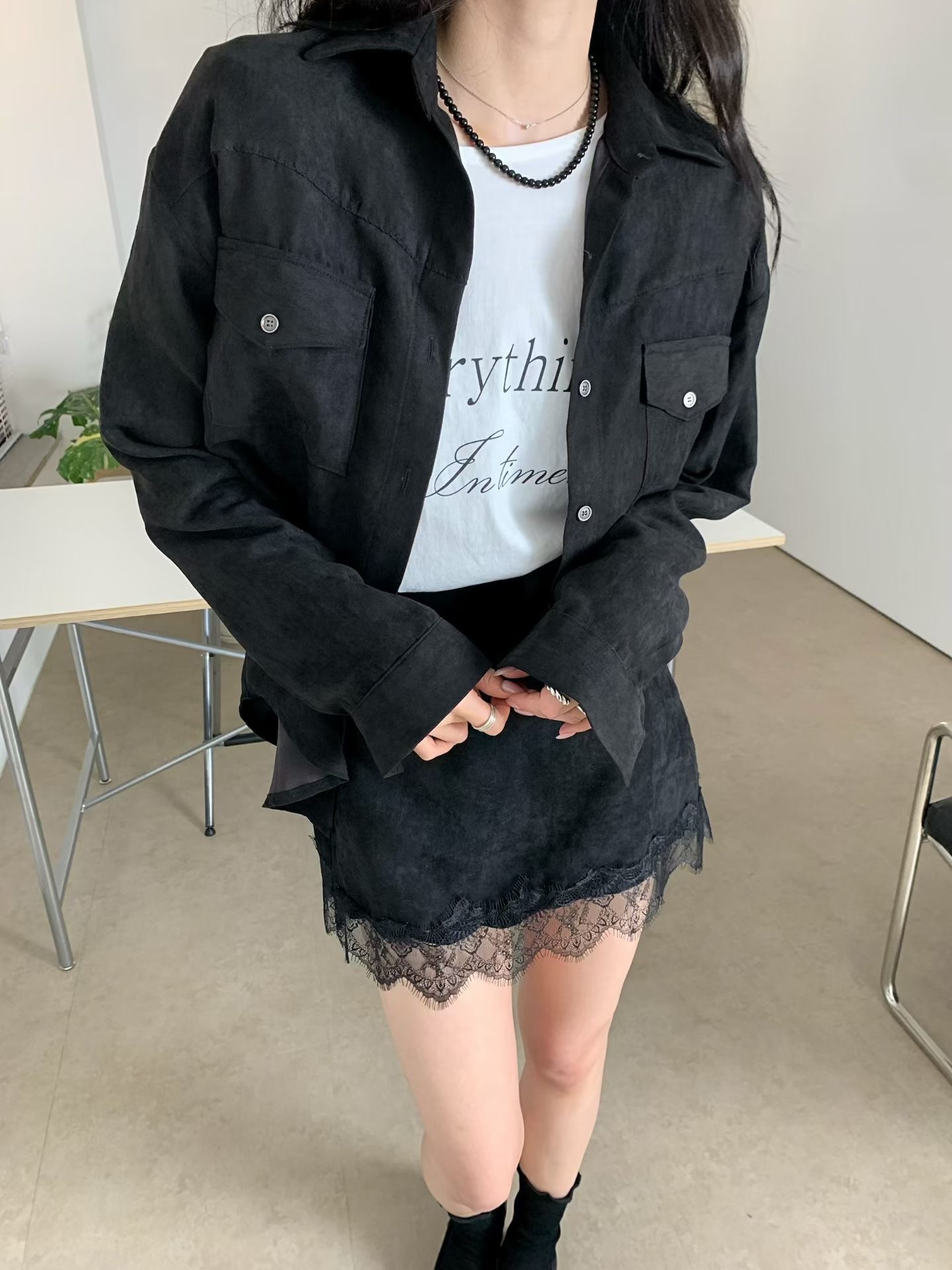 BLACK LINE東大門實拍女裝新品推薦時尚襯衫蕾絲衫不含內搭BLACK LINE襯衫/蕾絲衫圖色1