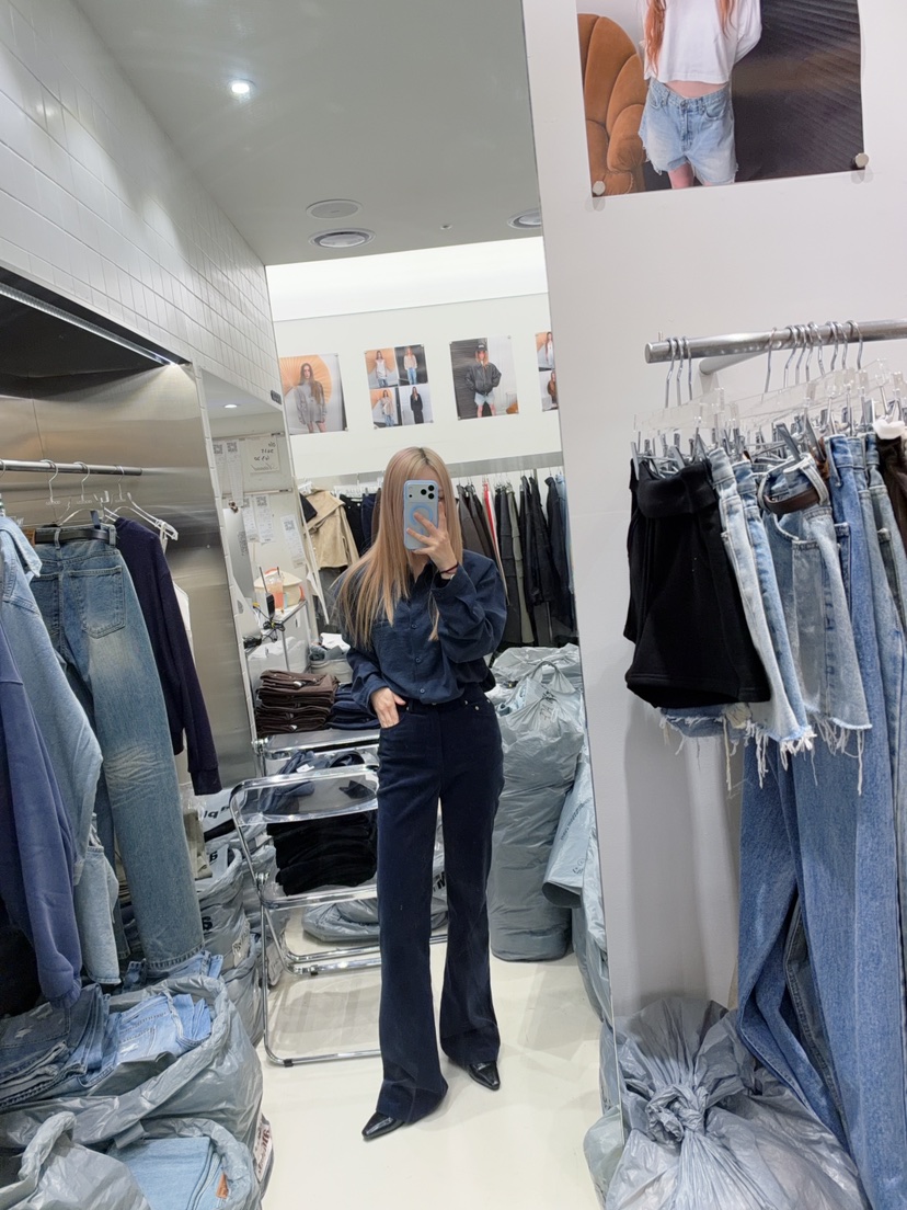 AMOOD東大門代購女士新品休閑推薦時尚牛仔褲喇叭褲燈芯絨AMOOD牛仔褲