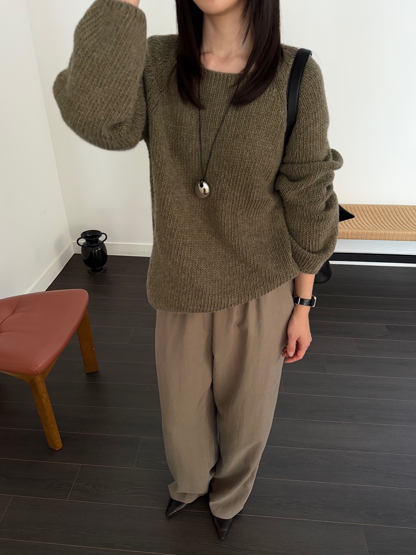 OP PER韓國代購女裝新品時尚推薦熱賣休閑針織衫羊駝毛船領OPPER-simplebeige針織衫