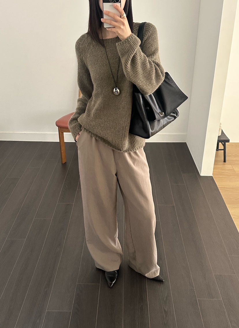 OP PER韓國代購女裝新品時尚推薦熱賣休閑針織衫羊駝毛船領OPPER-simplebeige針織衫