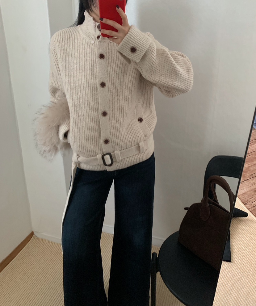 TWENTY FOUR SEVEN24-7東大門代購女裝新品推薦毛衣含毛領含腰帶開衫TEWNTY FOUR SEVEN24-7毛衣
