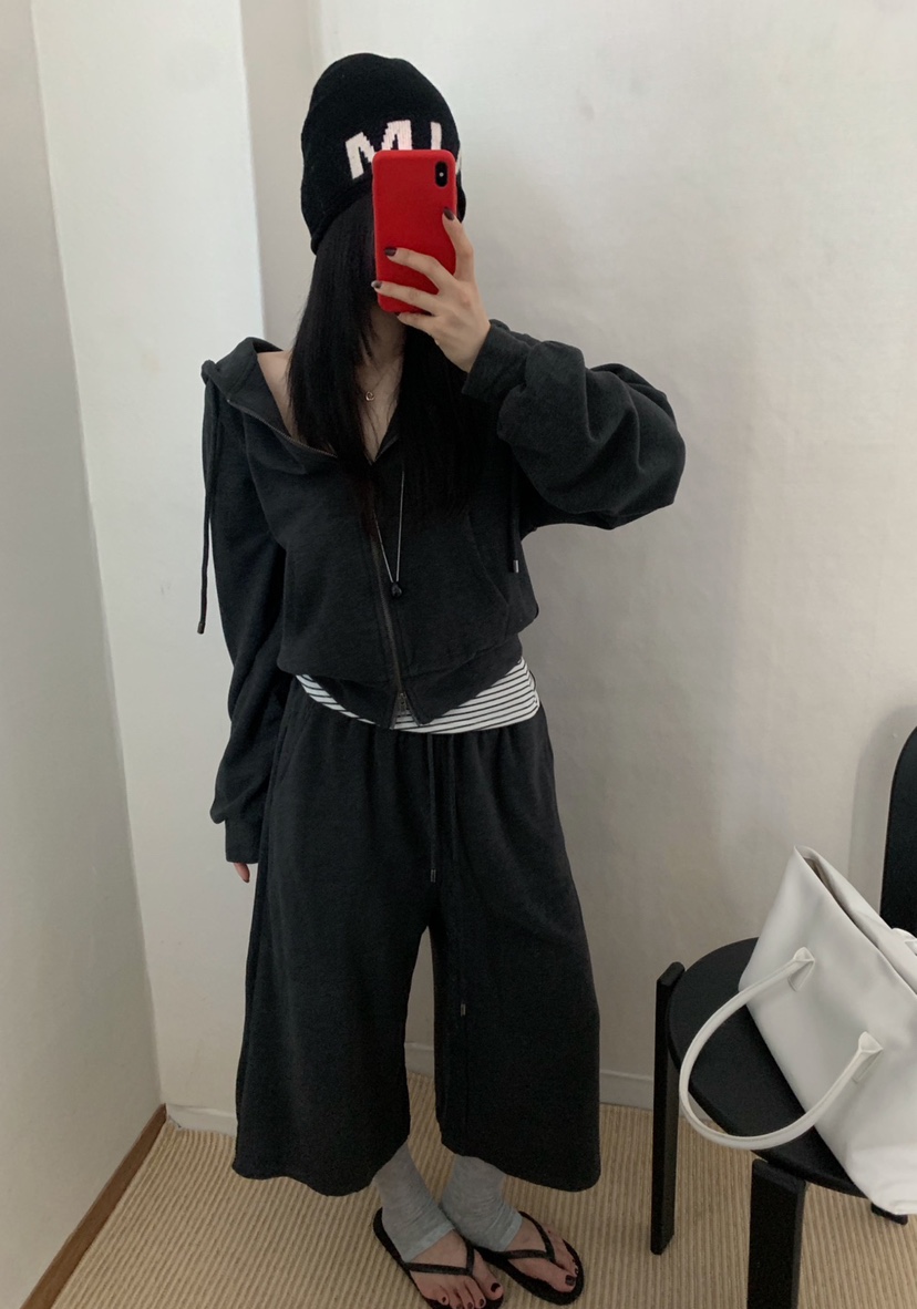 TWENTY FOUR SEVEN24-7韓國代購女士新款休閑套裝連帽衫短款TEWNTY FOUR SEVEN24-7套裝