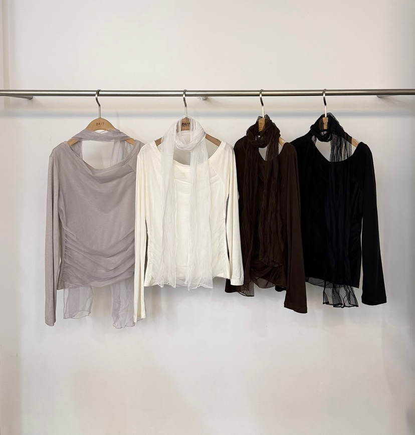 TWENTY FOUR SEVEN24-7韓國直郵女裝新品休閑長袖T恤含圍巾TEWNTY FOUR SEVEN24-7長袖T恤