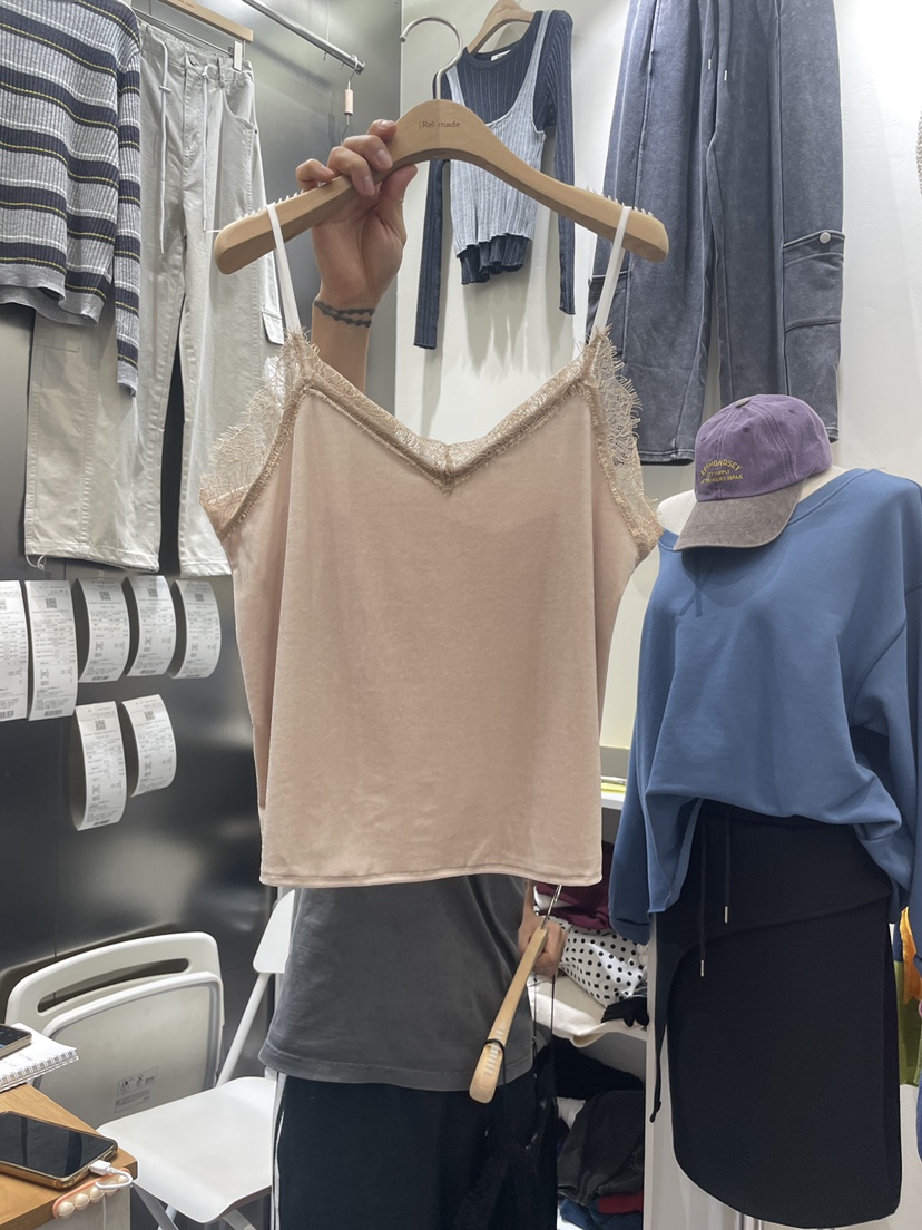 DELIGHT東大門代購女士新品推薦休閑吊帶背心蕾絲絲絨無袖DELIGHT吊帶/背心圖色1