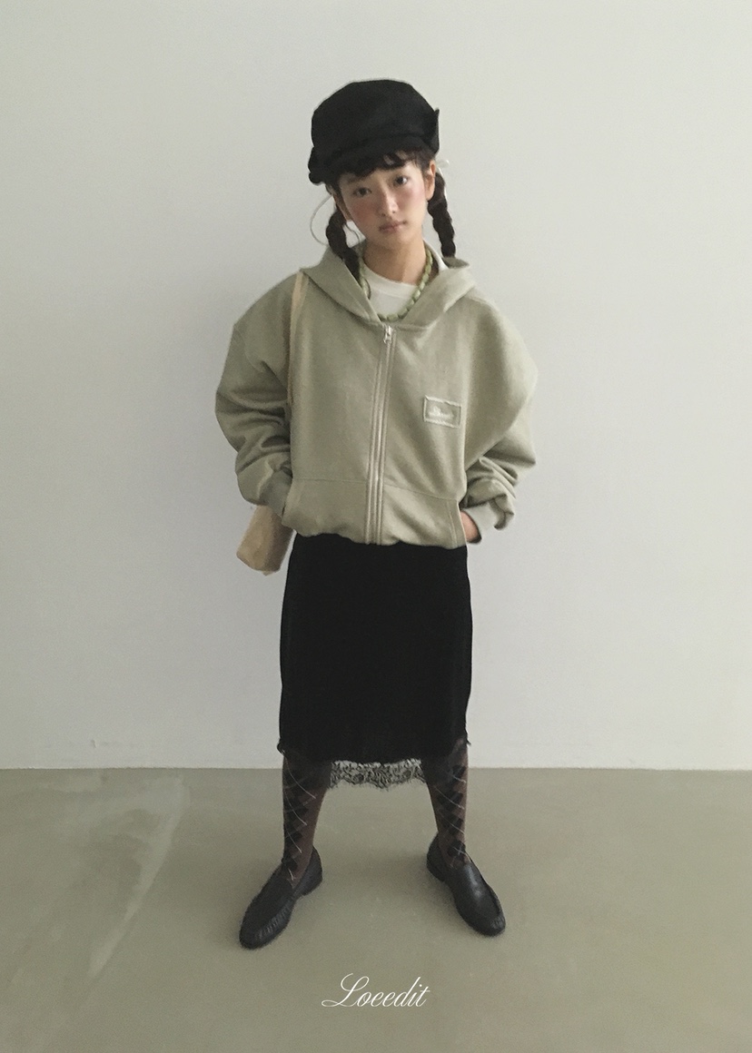 LOEEDIT韓國直郵女裝新品休閑真品半身裙中短裙天鵝絨蕾絲LOEEDIT半身裙/中短裙
