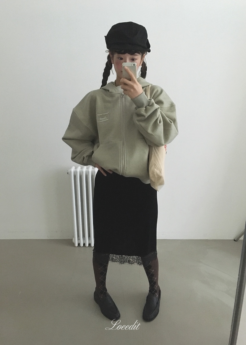 LOEEDIT韓國直郵女裝新品休閑真品半身裙中短裙天鵝絨蕾絲LOEEDIT半身裙/中短裙