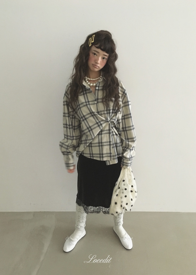 LOEEDIT韓國直郵女裝新品休閑真品半身裙中短裙天鵝絨蕾絲LOEEDIT半身裙/中短裙