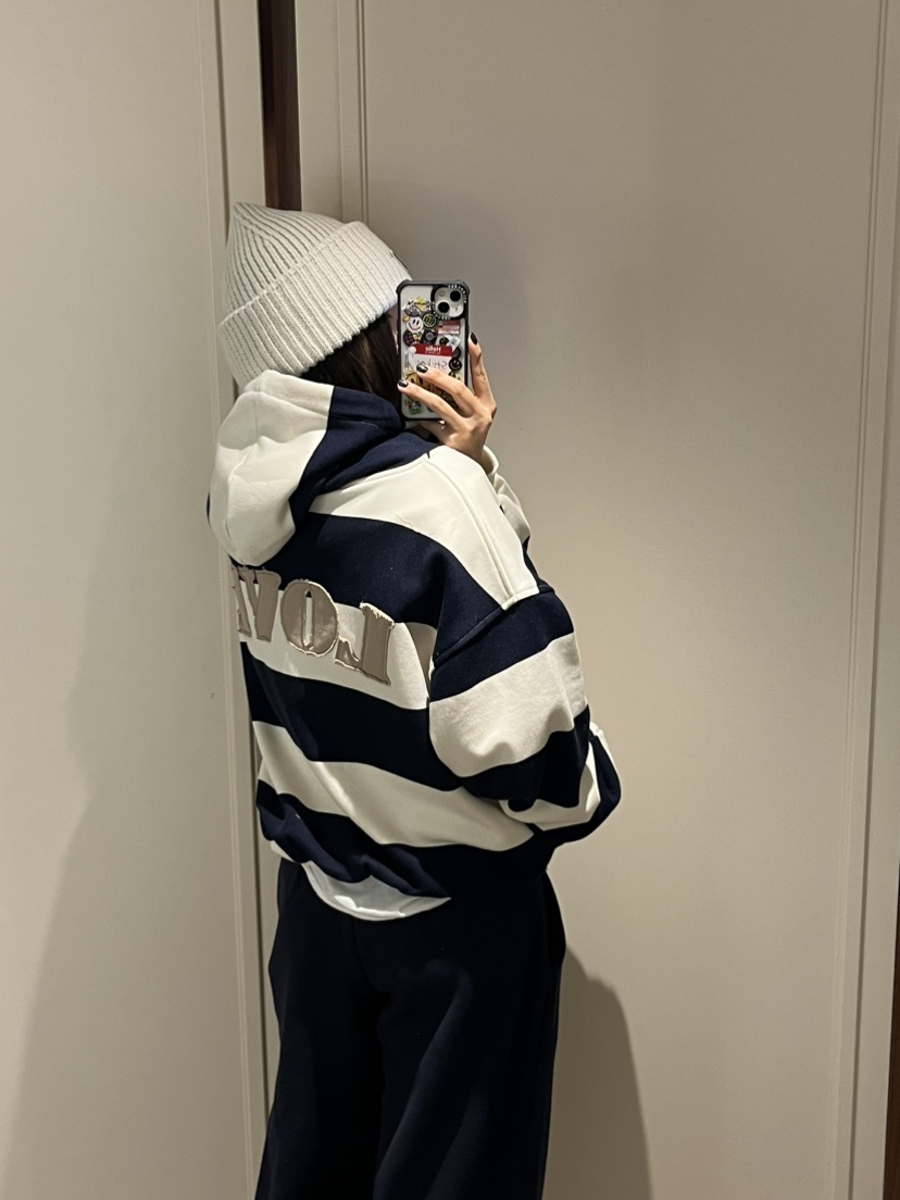 LOVE PULL韓國直郵女士新款真品人氣衛衣拉鏈連帽衫條紋LOVE PULL衛衣