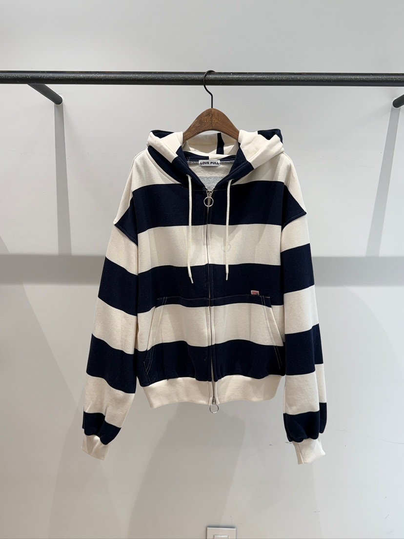 LOVE PULL韓國直郵女士新款真品人氣衛衣拉鏈連帽衫條紋LOVE PULL衛衣圖色4
