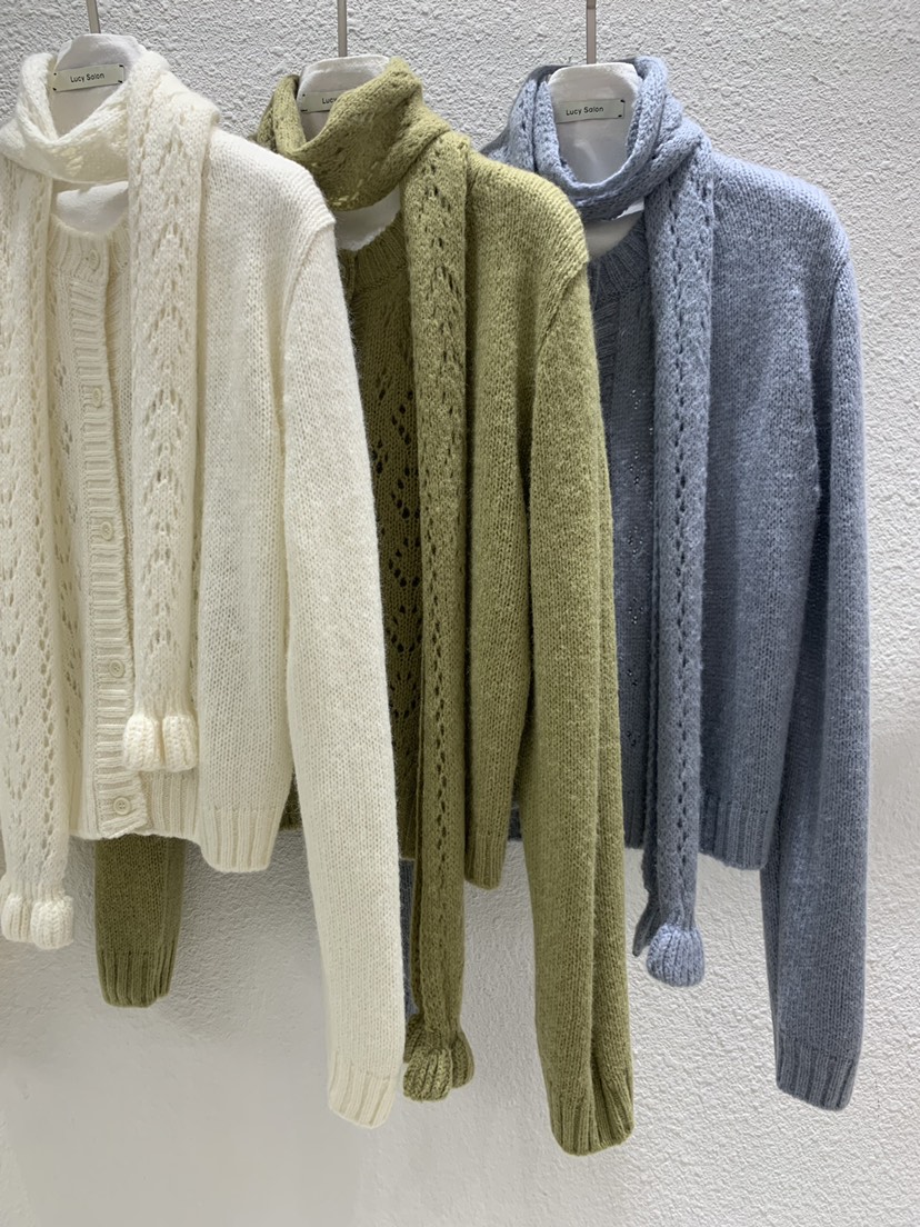 LUCY SALON韓國直郵女裝新品時尚真品熱賣針織衫含圍巾開衫LUCY SALON針織衫