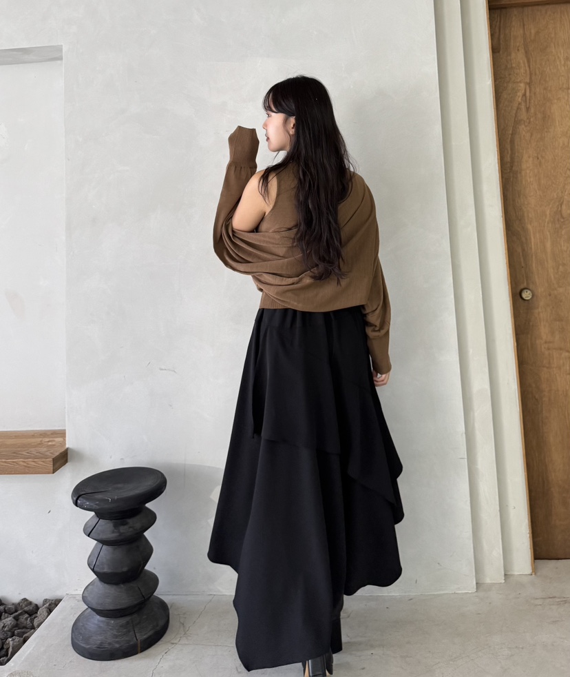 MARIGOLD東大門代購女裝新品熱賣休閑真品長裙不對稱褶邊MARIGOLD長裙
