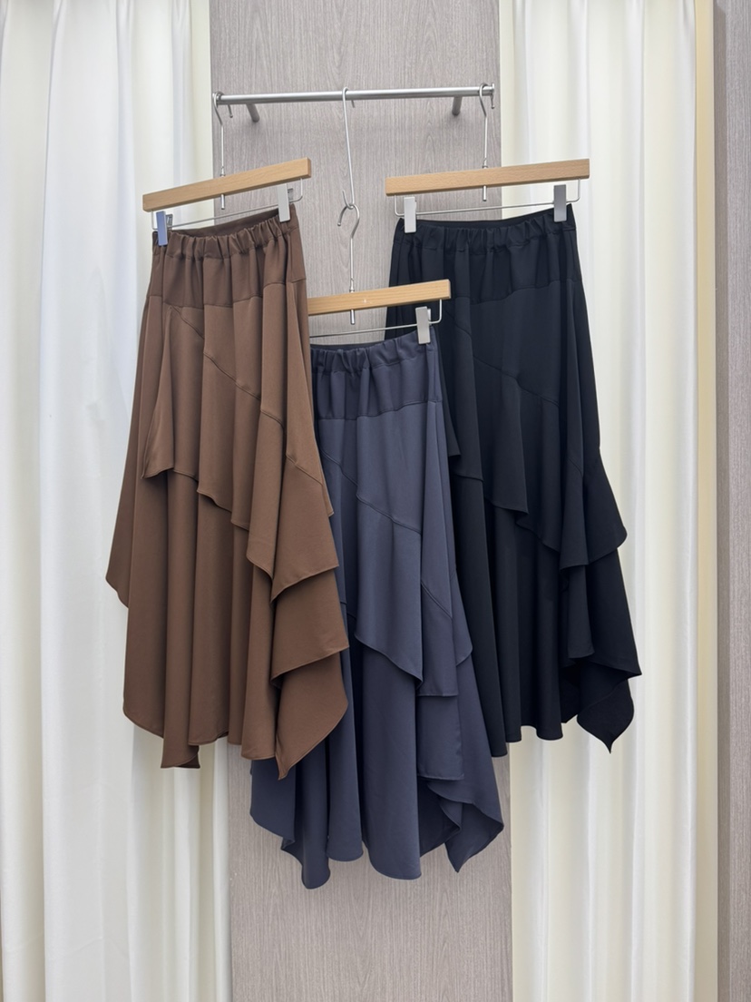 MARIGOLD東大門代購女裝新品熱賣休閑真品長裙不對稱褶邊MARIGOLD長裙