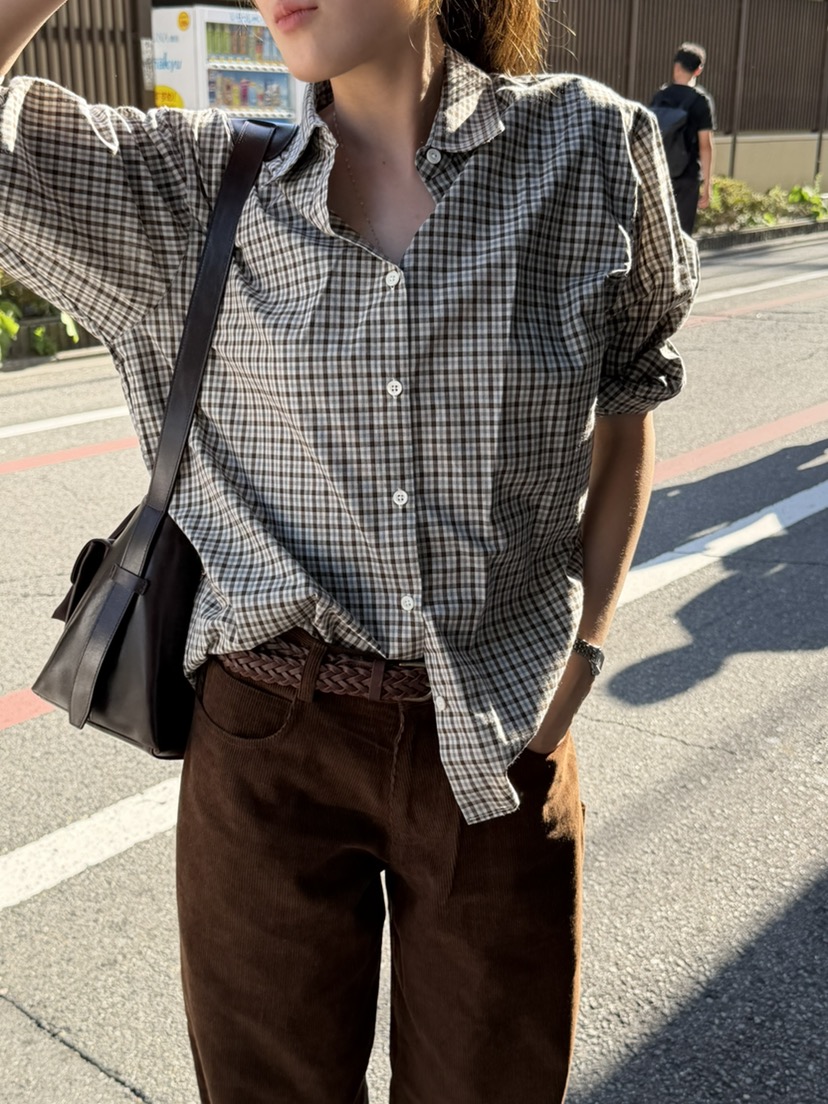 PERMISSION韓國直郵女裝新款推薦時尚熱賣襯衫蕾絲衫格子PERMISSION襯衫/蕾絲衫