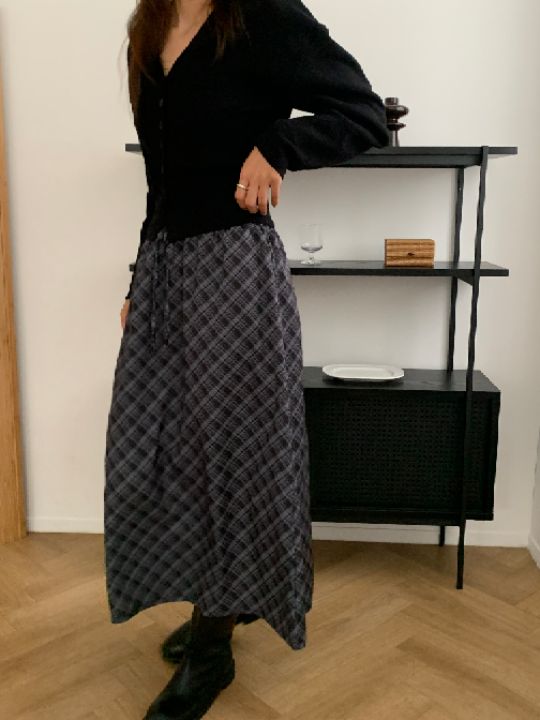 KOMOREBI東大門代購女士新款時尚推薦休閑熱賣真品長裙格紋KOMOREBI長裙