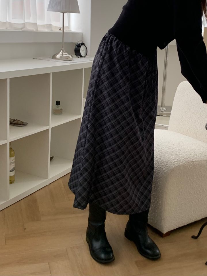 KOMOREBI東大門代購女士新款時尚推薦休閑熱賣真品長裙格紋KOMOREBI長裙