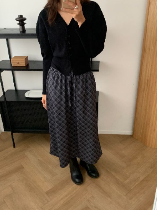 KOMOREBI東大門代購女士新款時尚推薦休閑熱賣真品長裙格紋KOMOREBI長裙