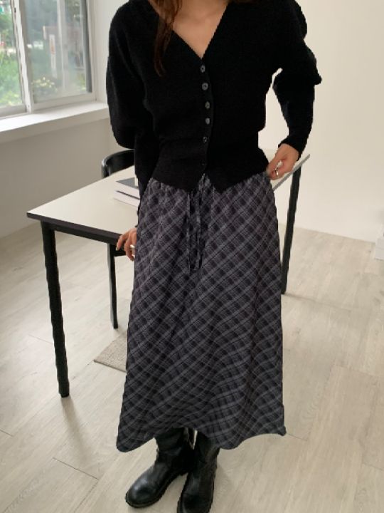 KOMOREBI東大門代購女士新款時尚推薦休閑熱賣真品長裙格紋KOMOREBI長裙圖色2