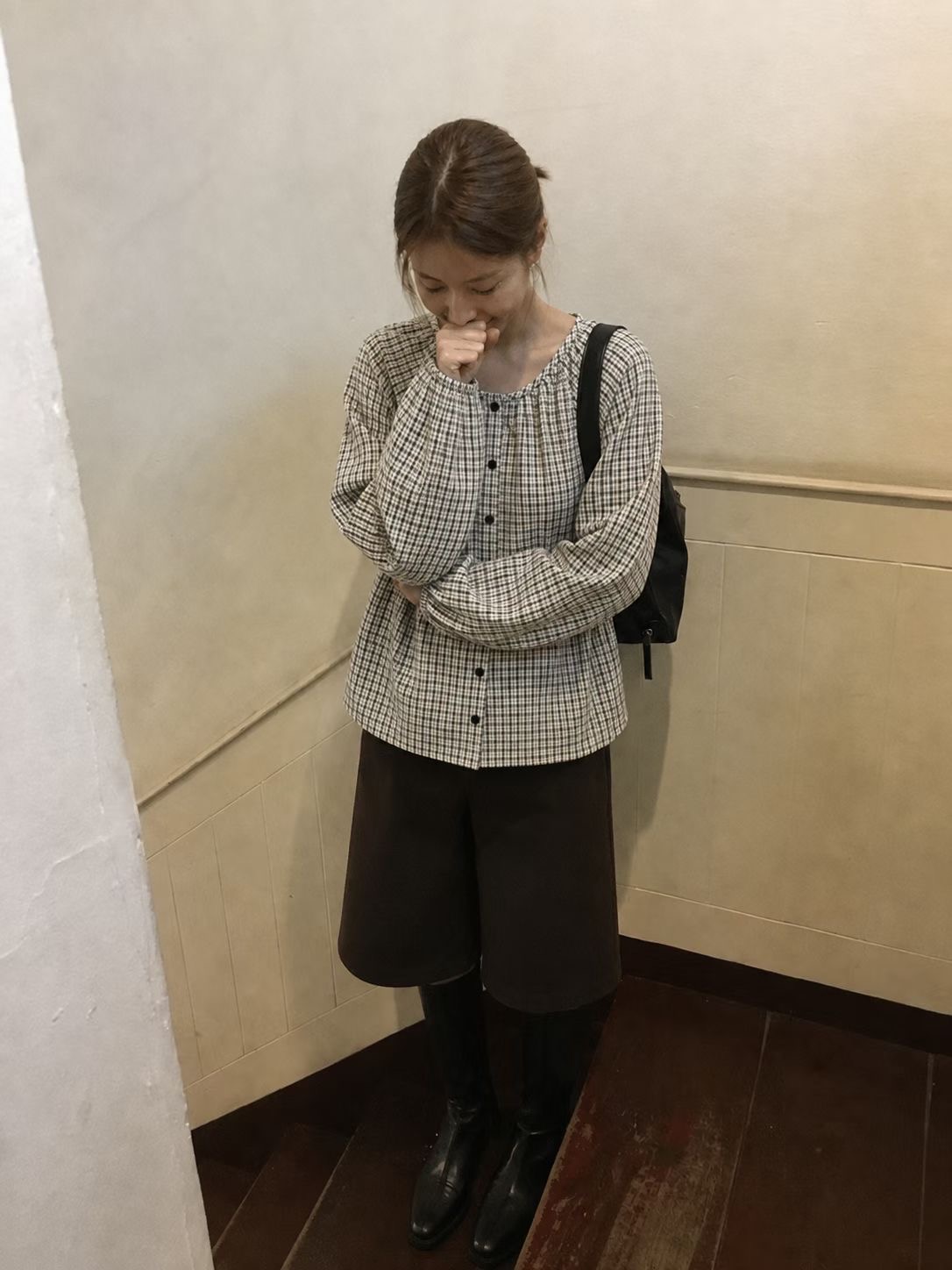 HACKER韓國直郵女裝新品人氣時尚熱賣襯衫蕾絲衫復古格紋HACKER-2件起襯衫/蕾絲衫