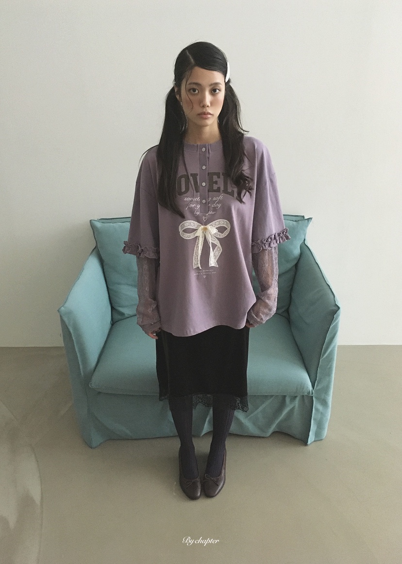 BY CHAPTER東大門直郵女士新品休閑長袖T恤可愛的假兩件BY Chapter長袖T恤