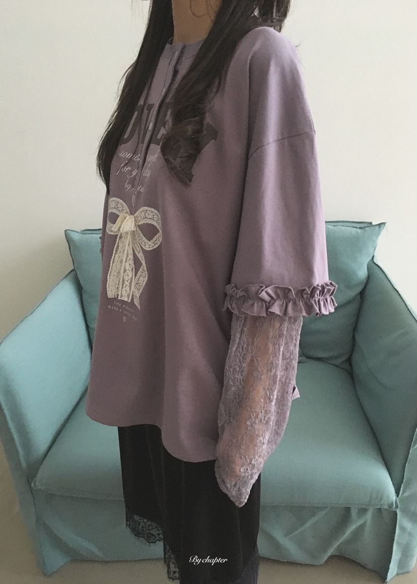 BY CHAPTER東大門直郵女士新品休閑長袖T恤可愛的假兩件BY Chapter長袖T恤