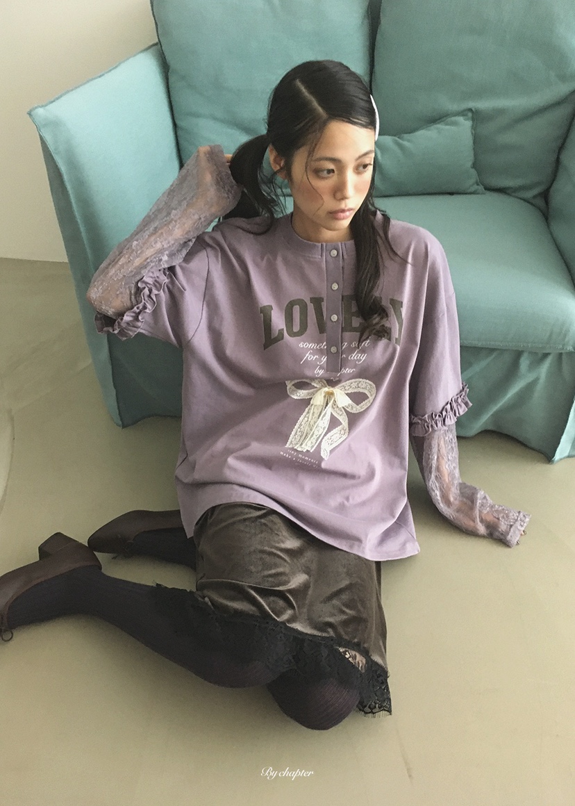 BY CHAPTER東大門直郵女士新品休閑長袖T恤可愛的假兩件BY Chapter長袖T恤