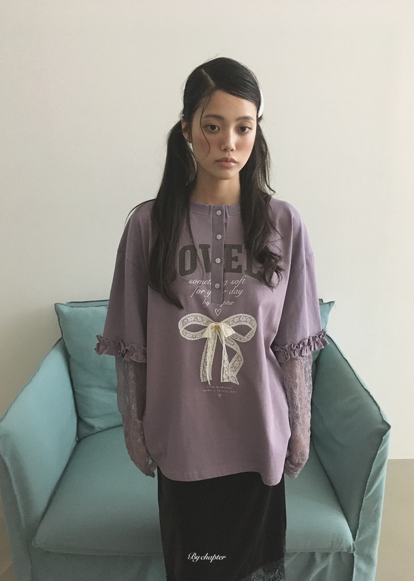BY CHAPTER東大門直郵女士新品休閑長袖T恤可愛的假兩件BY Chapter長袖T恤圖色1