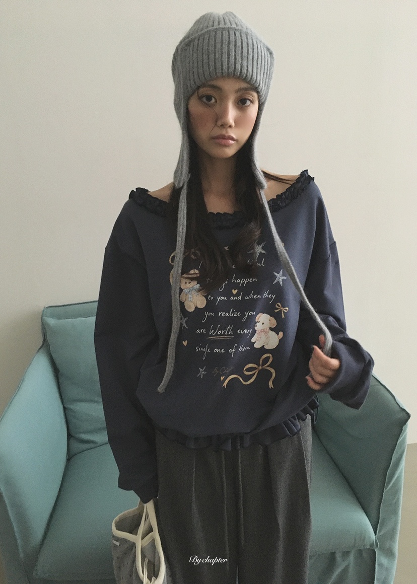 BY CHAPTER韓國直郵女裝新款真品推薦人氣休閑衛衣荷葉邊BY Chapter衛衣