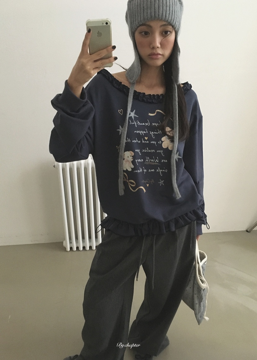 BY CHAPTER韓國直郵女裝新款真品推薦人氣休閑衛衣荷葉邊BY Chapter衛衣