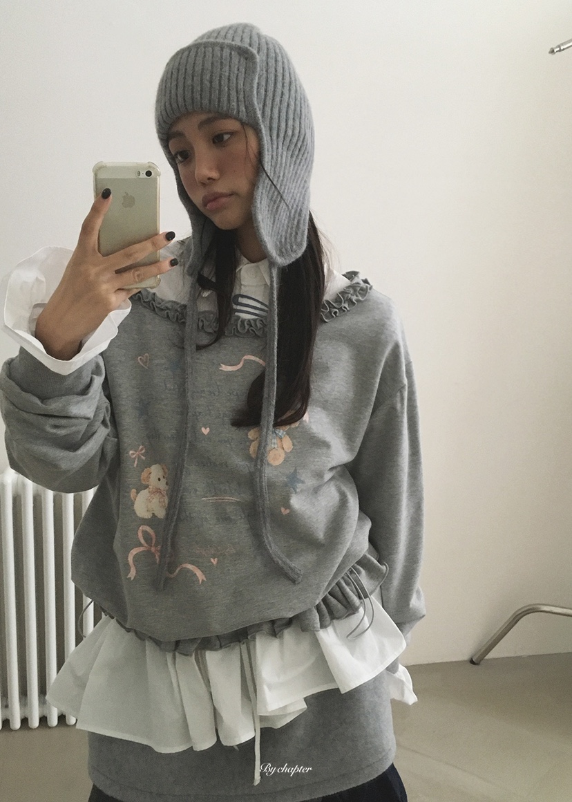 BY CHAPTER韓國直郵女裝新款真品推薦人氣休閑衛衣荷葉邊BY Chapter衛衣